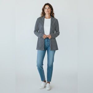 L. L. Bean Long Sleeve Striped Open Front Cardigan Navy Size XS